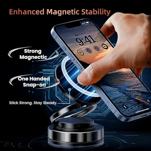 Vacuum Suction Magnetic Phone Holder, Foldable and Retractable, Hands-Free Suction Magnetic Phone Mount for Kitchen/Gym/Mirror/Desk/, Compatible with iPhone Android and All Smartphones