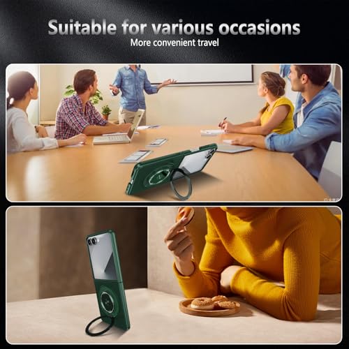 Magnetic Case for Samsung Galaxy Z Flip 7, [Compatible with MagSafe] Military Grade Shockproof Slim fit Samsung Z Flip 7 Phone Case with Magnetic Ring Kickstand, Green - color: Green, size: Samsung Galaxy Z Flip 7