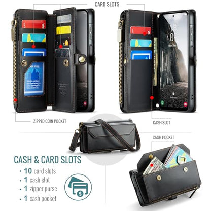 Asuwish Phone Case for Samsung Galaxy A17 5G Zipper Wallet Cover with Tempered Glass Screen Protector and Leather Flip RFID Blocking Credit Card Holder Cell Accessories A 17 17A 4G Women Girls Black - color: Black