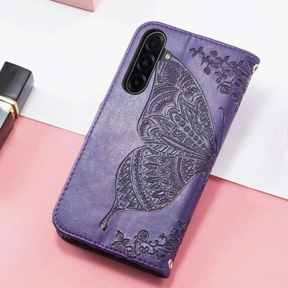 for Samsung Galaxy A17 5G Phone Case Wallet,Purple | Butterfly Embossed PU Leather, Credit Card Holders, Wrist Strap, Magnetic Closure, Flip Protective Purse Cover for Women Men - color: Purple
