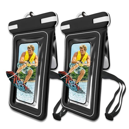 Wokyo 2Pack Waterproof Phone Pouch, Double Space IPX8 Cellphone Dry Bag for 7.2 Inch Smartphones Black Floating Design with Lanyard Underwater Photography Ready Beach Cruise Essential - color: BlackWhite+BlackWhite