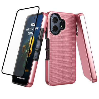 Ailiber for TCL NxtPaper 70 Pro Case, Heavy Duty&Screen Protector-Rose Gold | Elegant Premium Design, Slim PC Back & Soft Silicone Bumper, Stylish Phone Cover for Office Social Occasions and Daily Life - color: Rose Gold