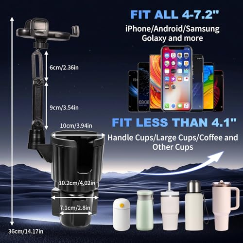 YUHENG Upgraded Cup Holder Phone Mount for Car - Permanent Screw-Fixed Base (No Wobble), Offset Space-Saving Design,Universal Adjustable Cell Phone Cradle for iPhone, Android, SUV, Truck