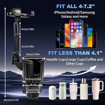 YUHENG Upgraded Cup Holder Phone Mount for Car - Permanent Screw-Fixed Base (No Wobble), Offset Space-Saving Design,Universal Adjustable Cell Phone Cradle for iPhone, Android, SUV, Truck