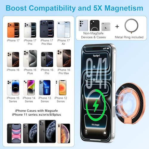 Magnetic Phone Ring Grip for MagSafe, Dual-Sided Magnetic Phone Ring Holder - color: rose-gold