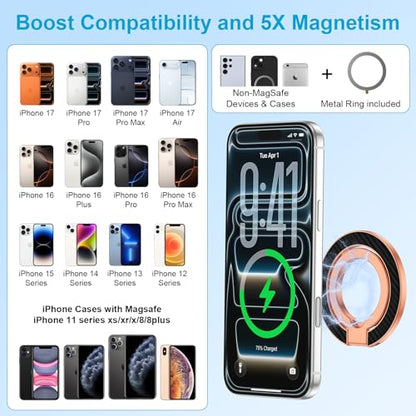 Magnetic Phone Ring Grip for MagSafe, Dual-Sided Magnetic Phone Ring Holder - color: rose-gold