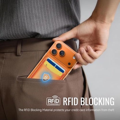 for Magsafe Wallet Magnetic Card Holder RFID Blocking, Orange - color: Orange