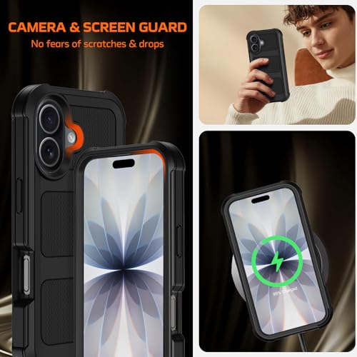 for iPhone 17 Case with Belt Clip Holster & Kickstand,Military Grade Anti-Drop Shockproof Heavy Duty Rugged Cover,w/2X Screen Protectors Tri-layer Defender Bumper Protective Cases for Apple 17 (Black) - color: Black