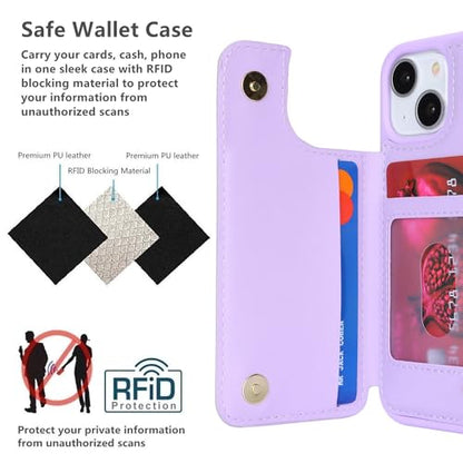 iCoverCase Compatible with iPhone 13 Mini Case with Card Holder, Wallet Phone Case for Women Men RFID Blocking PU Leather Protective Case 5.4 Inch (Light Purple) - color: Light Purple