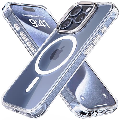 REBEL Clear Case for iPhone 15 Pro [Crystal Series Gen-5] Strong MagSafe Compatible, Anti-Scratch, Non-Yellowing, Protective Shockproof Bumpers, Metal Lens & Buttons, 6.1 Inch Phone 2023 (Clear) - color: Crystal Clear, size: iPhone 15 Pro