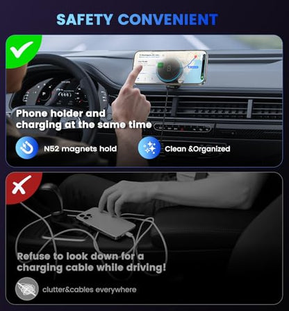 3 in 1 Magnetic Car Charger Mount 15W for iPhone 18-12 Pro Max - color: Black2