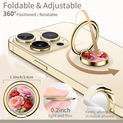 Cell Phone Ring Holder, Cute Phone Ring Grip Stand, 360°Rotation Funny Metal Kickstand Finger Grip Cute Blooming Flowers - color: Cute Blooming Flowers