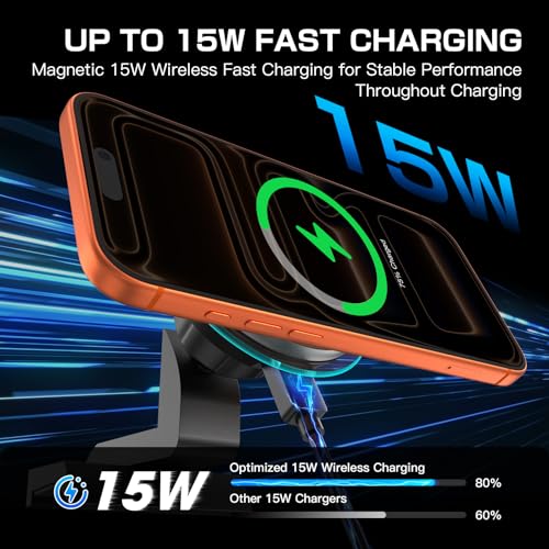 Magnetic Phone Mount with 15W Fast Charging for Toyota Tacoma 2016–2023, 22 Strong Magnets, Rock-Solid Hold on Rough Roads - style: Magnetic Charging