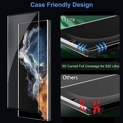 Samcorn 3 Pack Galaxy S22 Ultra Screen Protector, HD Clear Tempered Glass, Fingerprint Unlock, 3D Curved, Scratch Resistant, No Bubble for Samsung Galaxy S22 Ultra 5G Glass Screen Protector
