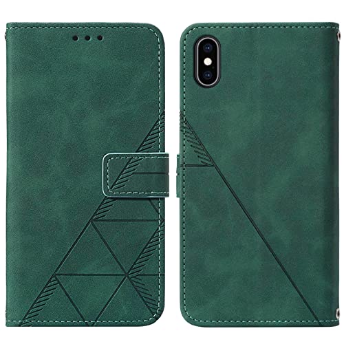 for iPhone X/Xs Flip Wallet Case with Card Slots, Green | PU Leather, TPU Interior, 3 Card Slots, Cash Pocket, Magnetic Clasp, Detachable Wrist Strap, Stand, Precise Cutouts - color: Green