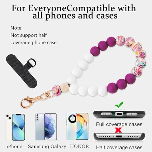 Silicone Beaded Phone Wrist Strap for Women, Elastic Wristlet - color: Plum
