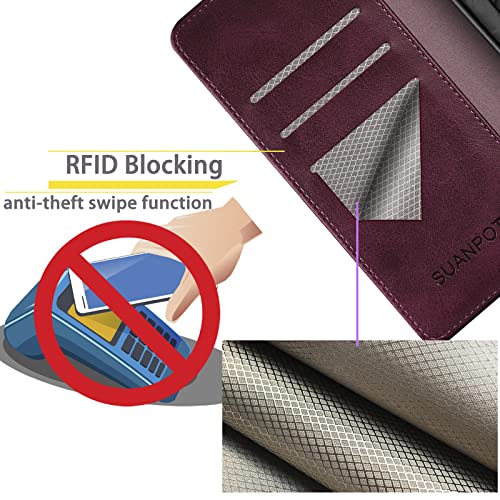 SUANPOT Compatible with Samsung Galaxy S26 Wallet case with RFID Blocking Credit Card Holder,Flip Book PU Leather Protective Cover Women Men for Samsung S26 Phone case Wine Red - color: Wine Red, size: Samsung Galaxy S26