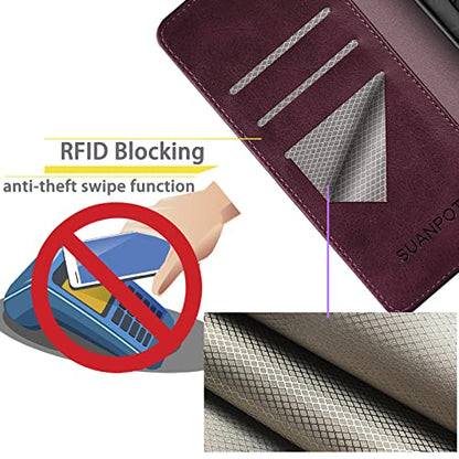 SUANPOT Compatible with Samsung Galaxy S26 Wallet case with RFID Blocking Credit Card Holder,Flip Book PU Leather Protective Cover Women Men for Samsung S26 Phone case Wine Red - color: Wine Red, size: Samsung Galaxy S26