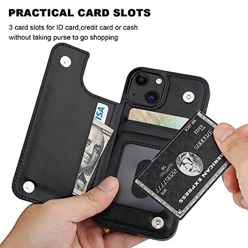 ONETOP for iPhone 13 Wallet Case with Card Holder,Black | Kickstand,ID/Cash Holder,Case Wallet with Card Slots,Double Magnetic Clasp,Durable PU Leather Shockproof Cover for Women Men - color: Black