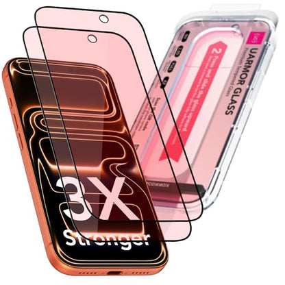UARMOR Screen Protector for [iPhone 17 Pro] Red Light Converter, Anti-Blue Light, [3X Impact Resistance] 9H Tempered Glass with Easy Installation Kit, Full Edge Coverage Fit, [2 Pack] - size: iPhone 17 Pro