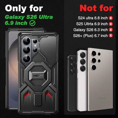 TONGATE Magnetic Stand for Samsung Galaxy S26 Ultra Case, Compatible with Magsafe, [Camera Cover & 2 Front Frames][Military Drop Protection]S26 Ultra Case Built-in Screen Protector & Belt Clip,Black/P - color: Black/P
