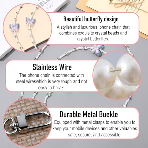 Phone Chain Crossbody Pearl Strap,Pearl Beaded Chain Shoulder Crossbody Lanyard with Phone Tether Patches Compatible with Most Phones Bag Purse(I) - color: I