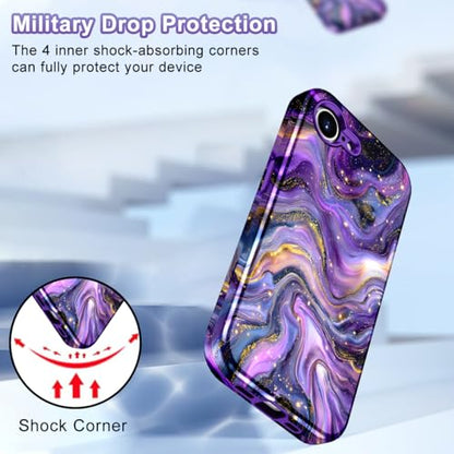 Btscase Compatible with iPhone 17e Case 6.1 Inch 2026,Marble Pattern 3 in 1 Heavy Duty Shockproof Full Body Rugged Hard PC+Soft Silicone Drop Protective Women Girl Phone Cases, Dark Purple - color: Dark Purple, size: iPhone 17e