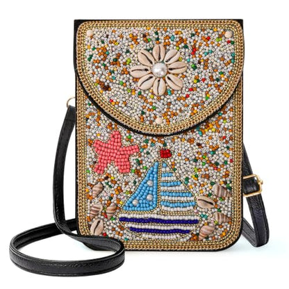 Small Beaded Crossbody Bag for Women, Boho Cell Phone Shoulder Purse Wallet with Handcrafted Colorful Beads - color: Tree-8