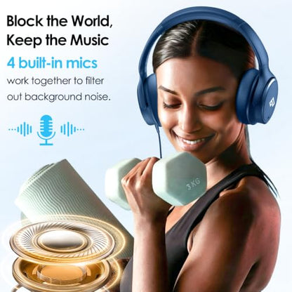Active Noise Cancelling Headphones USB C Headphones Wired Over Ear-Blue - color: Dark blue