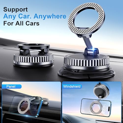 Car Phone Holder for Magsafe [2026 89+LBS Suction & 3700gf Magnetic] 360° Adjustable Cell Phone Mount, Phone Holders for Your Car Dashboard Windshield Camera for iPhone 17-12