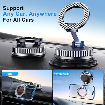 Car Phone Holder for Magsafe [2026 89+LBS Suction & 3700gf Magnetic] 360° Adjustable Cell Phone Mount, Phone Holders for Your Car Dashboard Windshield Camera for iPhone 17-12