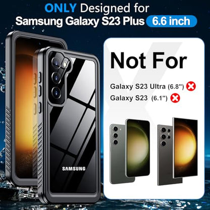 xiwxi for Samsung Galaxy S23 Plus Case Waterproof,[IPX8 Underwater Case][Full Body Shockproof & Military Dropproof] Clear Sound Quality Built-in Screen Protector for Samsung S23 Plus 6.6 inch-Black - size: For Samsung S23 Plus-6.6"