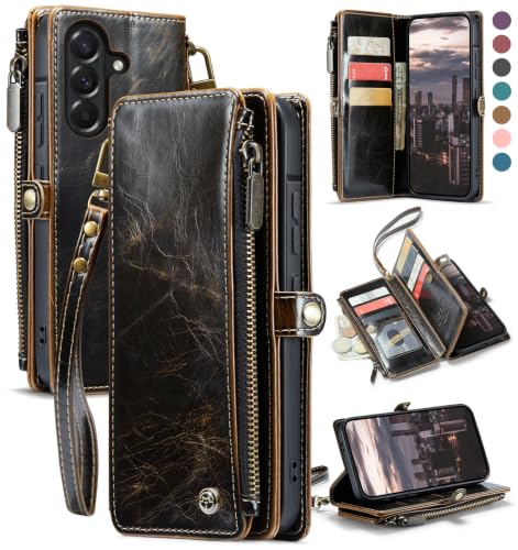 Defencase for Samsung Galaxy A37 5G Wallet Case with Card Holder, Coffee | RFID Blocking, Zipper Pocket, Durable PU Leather, Wrist Strap, Fashion Snap Flip Phone Cases Cover with Stand for Women Men - color: Coffee
