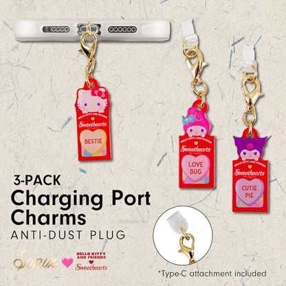 Sonix x Sanrio Dust Plugs - USB C + Lightning Compatible - Charging Port Charms (3 Pack) | Hello Kitty and Friends x Sweethearts - Hello Kitty, My Melody, Kuromi - color: Sanrio x Sweethearts - Hello Kitty, My Melody, Kuromi