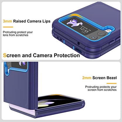 for Galaxy Z Flip 4 Case with Camera Lens Film,Shockproof Protective Phone Case Heavy Duty Full Body Protection Drop Proof Hard Rugged Cover for Samsung Galaxy Z Flip 4 (Dark Blue/Blue) - color: Dark Blue/Blue