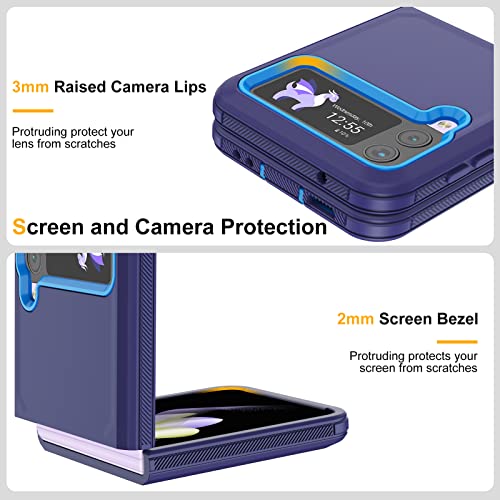 for Galaxy Z Flip 4 Case with Camera Lens Film,Shockproof Protective Phone Case Heavy Duty Full Body Protection Drop Proof Hard Rugged Cover for Samsung Galaxy Z Flip 4 (Dark Blue/Blue) - color: Dark Blue/Blue