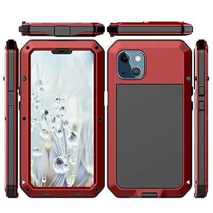 for iPhone 13 Case, 360 Full Body Protective Cover Heavy Duty Shockproof Tough Armour Aluminum Alloy Metal Case with Silicone Built-in Screen Protector for Apple iPhone 13 6.1 Inch - Red - color: Red