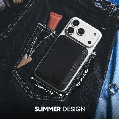 VULKIT Credit Card Holder for Phone case, Slim Adhesive Phone Wallet Stick On for Men & Women, Compatible with Most Cell Phones, Black - color: Black