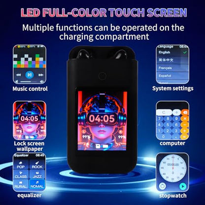 Wireless Earbuds Bluetooth 5.3 Headphones,Long Playtime Ear Buds with Mic Waterproof in Ear Earphones Charging Case with Multi Functions LED Full Color Touch Screen for Android iOS Phones Sport,black - color: Black