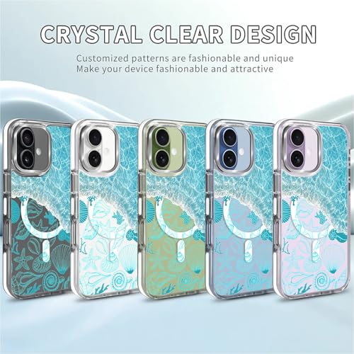 VisEnt Clear Case for iPhone 17, Magnetic Phone Case, Transparent Slim Cover, Military Grade Protection, Shockproof, Anti-Yellowing, Scratch Resistant, Ocean Wave Shell - color: Ocean Wave Shell, size: Iphone 17
