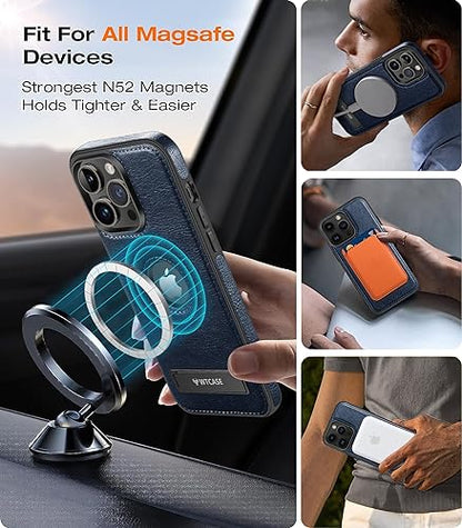 WTCASE Magnetic for iPhone 15 Pro Max Leather Case,Built-in Invisible Stand [Compatible with Magsafe] Protective Slim Kickstand Phone Cover Compatible with iPhone 15 Pro Max (2023) 6.7" (Blue) - color: Blue, size: iPhone 15 Pro Max-6.7"
