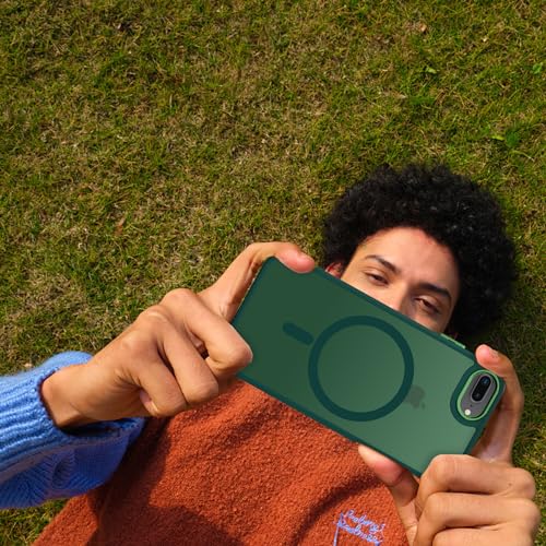 DUEDUE for iPhone 8 Plus Case, iPhone 7 Plus Case Magnetic[Compatible with Magsafe], Translucent Matte Back Protective Cover Anti-Scratch Shockproof Phone Case for iPhone 8 Plus/7 Plus, Green - color: Green