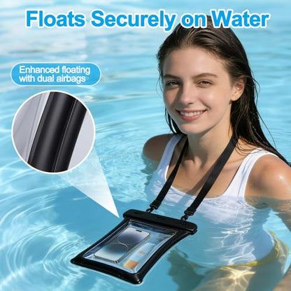 2 Pcs Floating Waterproof Phone Pouch Up to 10", IPX8 Cell Phone Dry Bag for iPhone 17 16 15 Pro Max Galaxy S25 S24 S23 Ultra, Adjustable Widening Lanyard, Beach Cruise Travel Essentials