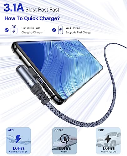 USB to USB C Cable 3.1A Fast Charge Right Angle CarPlay 3.3ft 2-Pack Grey - color: Grey, size: 3.3ft+3.3ft