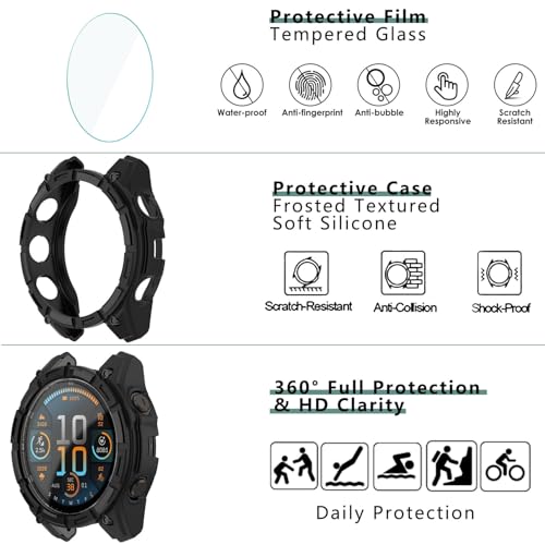 [1+4 Pack] Case with Tempered Glass Screen Protector Compatible with Garmin Fenix 8 SOLAR 51MM (Not for Fenix 8 51mm AMOLED), Bumper Full Coverage Protective Soft Cases Face Cover for Fenix 8 SOLAR 51MM - size: for Fenix 8 SOLAR 51MM