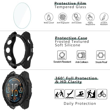 [1+4 Pack] Case with Tempered Glass Screen Protector Compatible with Garmin Fenix 8 Pro AMOLED 51MM (Not for Fenix 8 51mm AMOLED/Solar), Bumper Full Coverage Protective Soft Cases Face Cover for Fenix 8 Pro AMOLED 51MM - size: for Fenix 8 Pro AMOLED 51MM
