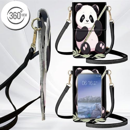 for Women Cell Phone Purse,with Touchscreen Cell Phone Purse,PU Leather Shoulder Bag Waterproof Phone Wallet Case with Clear Touch Screen Window up to 6.7 inch Smartphone, - color: Black and Pink Panda -248