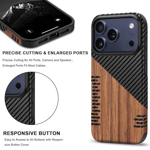 TENDLIN Compatible with iPhone 17 Pro Max Case Wood Grain with Carbon Fiber Texture Design Leather Hybrid Slim Case (Twill) - color: Twill, size: iPhone 17 Pro Max