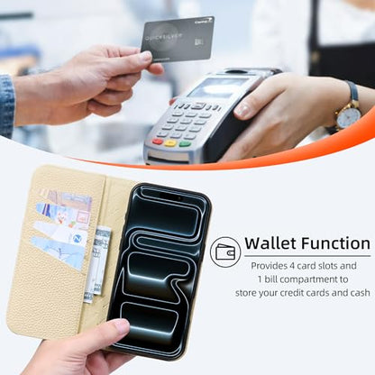 VISOUL Pebbled Leather Wallet Case for iPhone 17 Pro Max 6.9" 2025, Genuine Leather Flip Folio Cover with RFID Blocking Card Holders, Kickstand, Soft TPU Protective Flip Cover-(White+White) - color: White+White