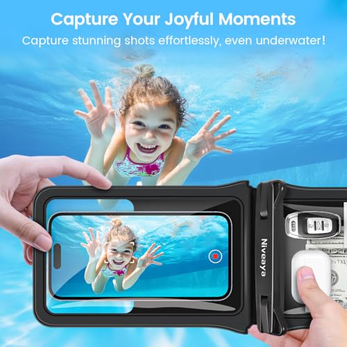 Niveaya Double Space Waterproof Phone Pouch - 2 Pack, Waterproof Phone Lanyard Case with iPhone 17/16/15/14/13 Pro Max up to 8.3", Phone Dry Bags for Vacation Beach Pool Kayak Cruise Travel Essentials - color: Black+ Teal, size: Medium 8.3"